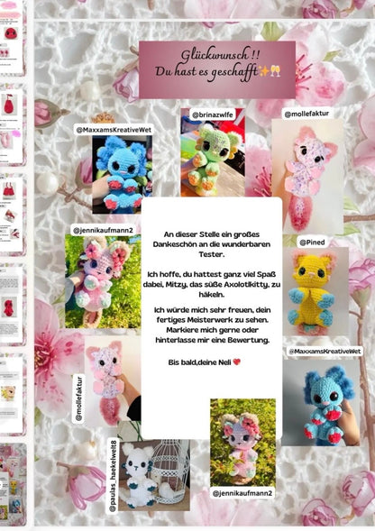 Mitzy das Axolotlkitty - Häkelanleitung (PDF Datei) Komplett auf Deutsch